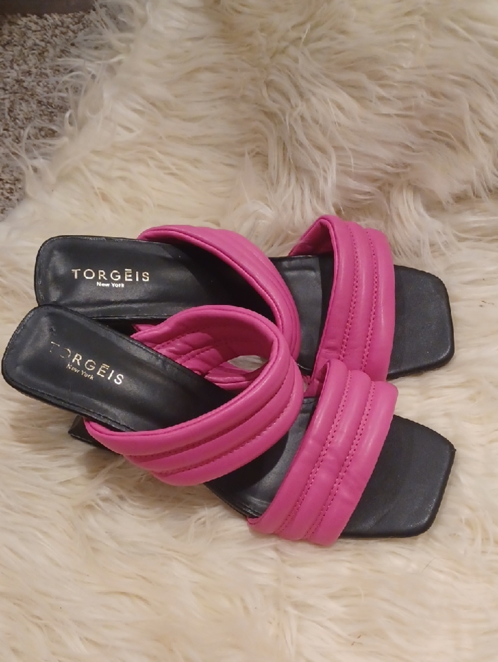 Torgeis Pink Padded Strap Square-Toe Mules